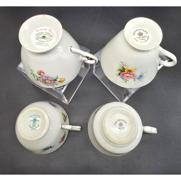 Vintage Set Of 4 Bone China Floral Teacups Eclectic Flowers JJ4096 - Picture 5 of 5